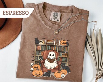 Comfort Colors® Ghost Reading Book Shirt, Librarian Ghost Halloween Shirt, Ghost Teacher T Shirt, Boo Bookish Tee, Spooky Season Gift