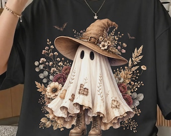 Cowgirl Ghost Shirt, Western Halloween Shirt, Floral Boho Ghost Tee, Spooky Season Graphic Shirt, Cute Cowboy Ghost Shirt,Fall Halloween Tee