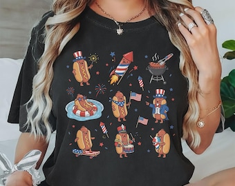 Comfort Colors® Funny 4th of July Hot Dog Shirt, Patriotic Wiener Dog BBQ Party Tee, Red White and Blue Summer Shirt, Independence Day