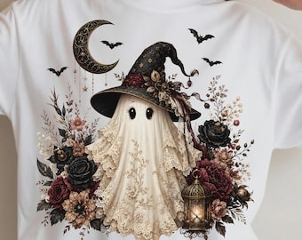 Dark Coquette Ghost Shirt, Gothic Halloween Shirt, Vintage Lace Ghost Tee, Dark Academia Halloween Shirt, Witch Ghost Graphic Tee, Spooky