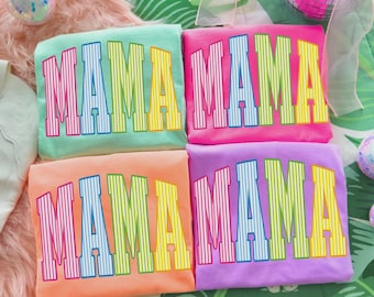 Comfort Colors Mama Seersucker Stripes Shirt, Colorful Summer Preppy Graphic