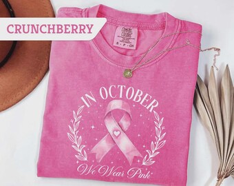Comfort Colors®In October we Wear Pink Coquette Sweatshirt,Breast Cancer Shirt,I'm A Survivor Shirt,Motivational TShirt,Cancer Awareness Tee