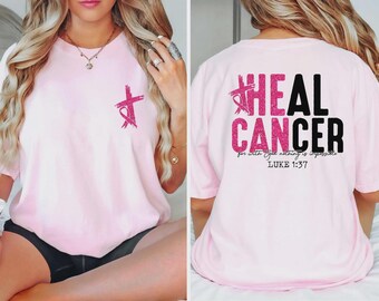Heal Cancer Shirt, Christian Cancer Shirt, Cancer Supported Crew Shirt, Cancer Ribbon Tshirt, Pink Ribbon Shirt, Breast Cancer Awareness
