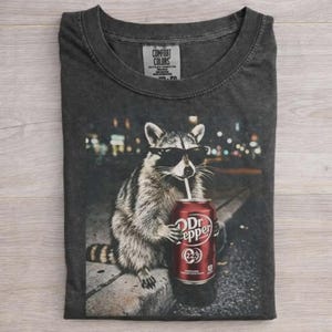 Comfort Colors Raccoon Graphic Shirt, Vintage Dr Pepper Raccoon Meme Tee