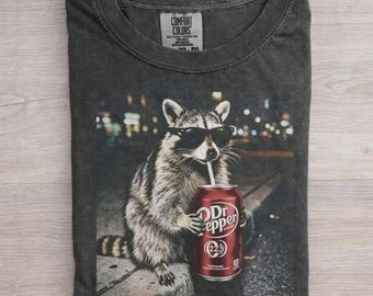 Comfort Colors Raccoon Graphic Shirt, Vintage Dr Pepper Raccoon Meme Tee