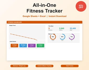 Fitness Tracker Spreadsheet Bundle | Workout Planner Calorie Macro Tracker | Google Sheets Gym Log