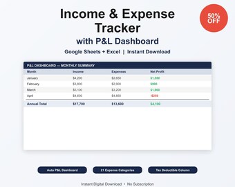 Income and Expense Tracker Spreadsheet | Small Business P&L Dashboard | Google Sheets Bookkeeping