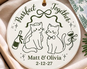 Personalized Cat Wedding Ornament 2 Sided Custom Engagement Gift Just Meowied Cat Lover Keepsake Custom Newlywed Bride & Groom Wedding Gift