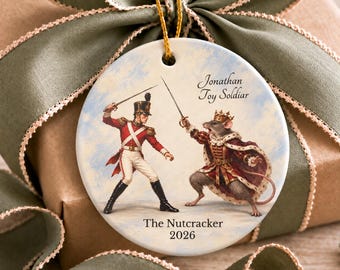 Personalized Nutcracker Soldier Ornament Custom Mouse Keepsake Battle Scene Cast Gift Rat King Ornament Name Role Year Gift Toy Soldier