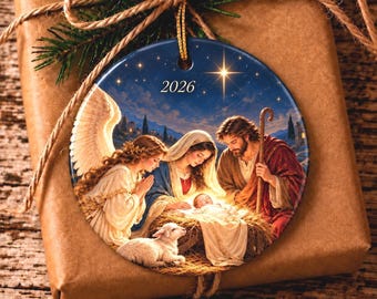 Personalized Nativity Christmas Ornament 2 Sided Vintage Christian Keepsake Custom Jesus Manger Ornament Religious Catholic Gift Isaiah 9:6