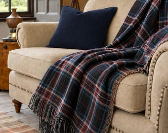 Tartan Plaid Woven Blanket Navy Red Highland Sofa Throw Rustic Home Decor Gift  Housewarming Gift For New Home Owner
