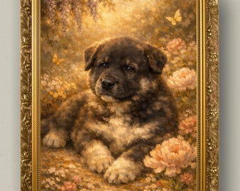 Pet Memorial Portrait Digital Download | Enchanted Garden Oil Painting | Custom Dog Cat Loss Gift | Pet Remembrance Art | Pet Sympathy Gift