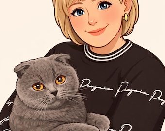 Custom Pet and Owner Portrait, Combine Separate Photos, Cartoon Illustration From Photo, Dog Mom Gift, Cat Dad Gift, Personalized Pet Art