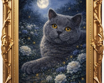 Pet Memorial Portrait Moonlit Garden Oil Painting | Custom Dog Cat Loss Gift | Remembrance Night Art | Sympathy Keepsake