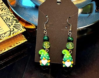 Green clay gnome beaded earrings