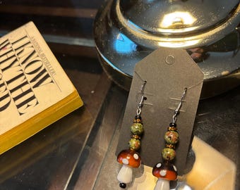 Mushroom beaded dangle earrings