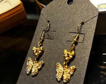 Dainty, simple gold bow & butterfly earrings