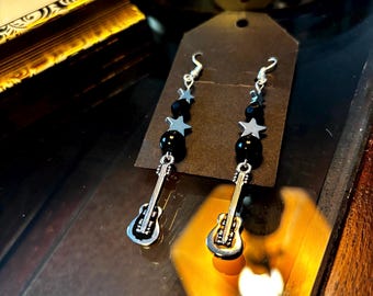 Beaded Rockstar guitar earrings