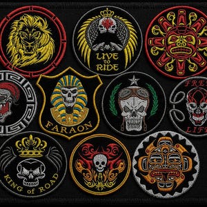 Colección de parches de calaveras bordados / Conjunto de insignias góticas para moteros (para coser o planchar)