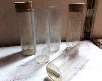 Antique Vintage Grungy Glass Vials Specimen Bottles For Assemblage Art etc. x 5