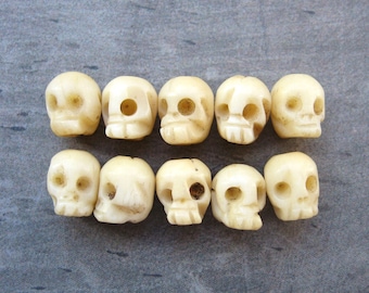 Hand Carved Ox Bone Skull Beads x 10