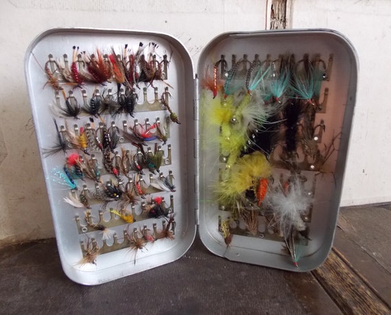 Vintage Richard Wheatley Silmalloy Metal Fly Box With Flies, Fly Fishing,  Aluminium Clip Box, Size 10 