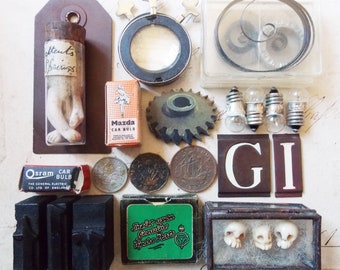 Lot U - Collection of Vintage Curios Components For Mixed Media Art, Assemblage, Printer's Trays etc x 27