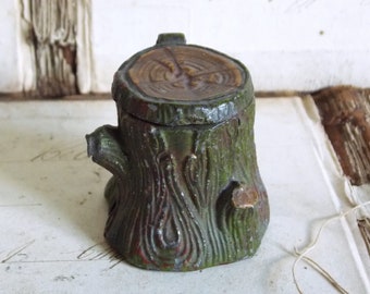 Vintage Heyde German Metal Tree Stump Inkwell (as found condition) c1930