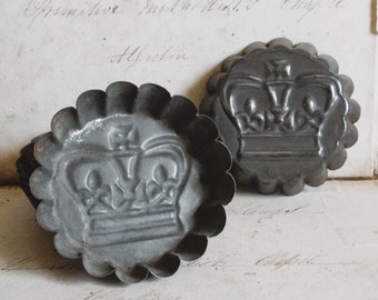 Vintage Collectable Crown Embossed Pastry Baking Moulds Tins, Round Fluted, 8.5cms diameter x 6