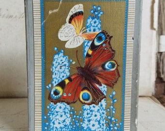 Waddingtons Vintage Playing Cards Linen Finish Peacock Butterflies, Vibrant with Gold, Original Box, c1930