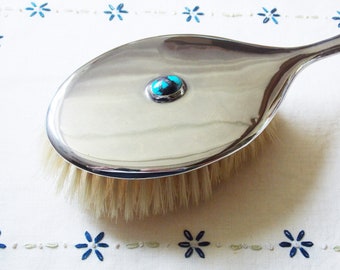 Liberty & Co, English Arts and Crafts Sterling Silver Hairbrush with Turquoise Matrix Cabochon, c1916