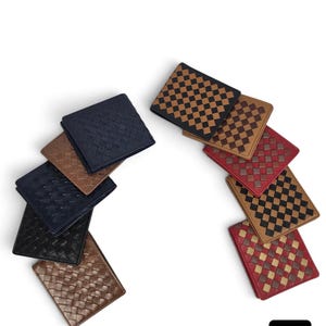 Carteira masculina em couro trançado, modelo dobrável em couro de bezerro de grão integral, ideal para trabalho e viagens, para uso diário.