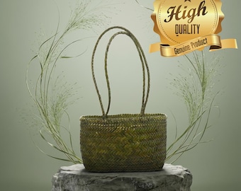 Woven Shoulder Bag, Green Leather, Workday Style
