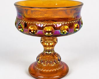 Compota de cristal vintage Indiana Glass King's Crown Marigold Carnival.