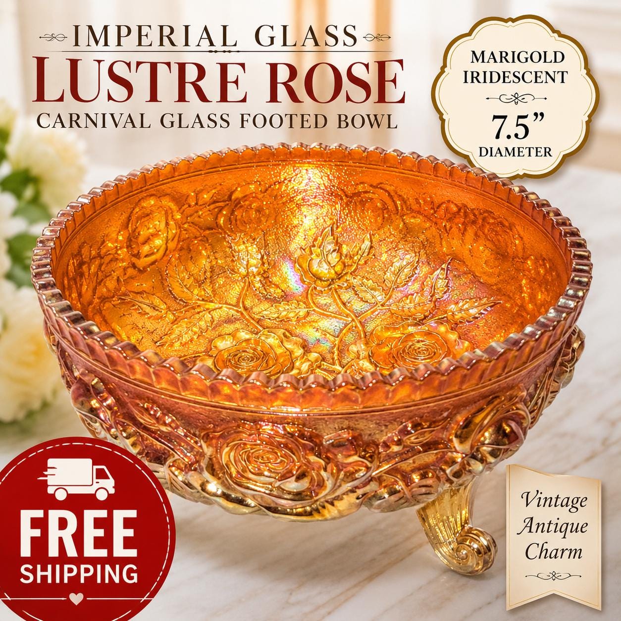 Antique Glass Rose Bowl - Etsy