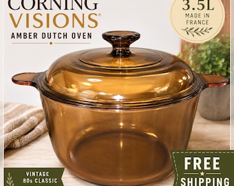 Vintage Corning Visions Amber Dutch Oven 3.5L | Made in France Retro Cookware
