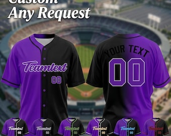 Custom Baseball Jersey, Personalized Split Color Purple and Black Shirt, Custom Name and Number Team Uniform, Custom Any Request Sports Top