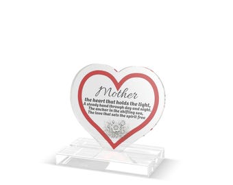 Poema del corazón de la madre, figura de cartón personalizada / recuerdo de corazón de acrílico
