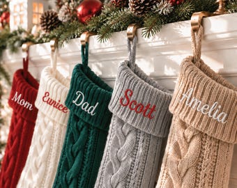 2026 Personalized Knitted Christmas Stockings, Embroidered Family Stocking, Custom Name Xmas Stockings, Holiday Decor, Pet Stocking Gift