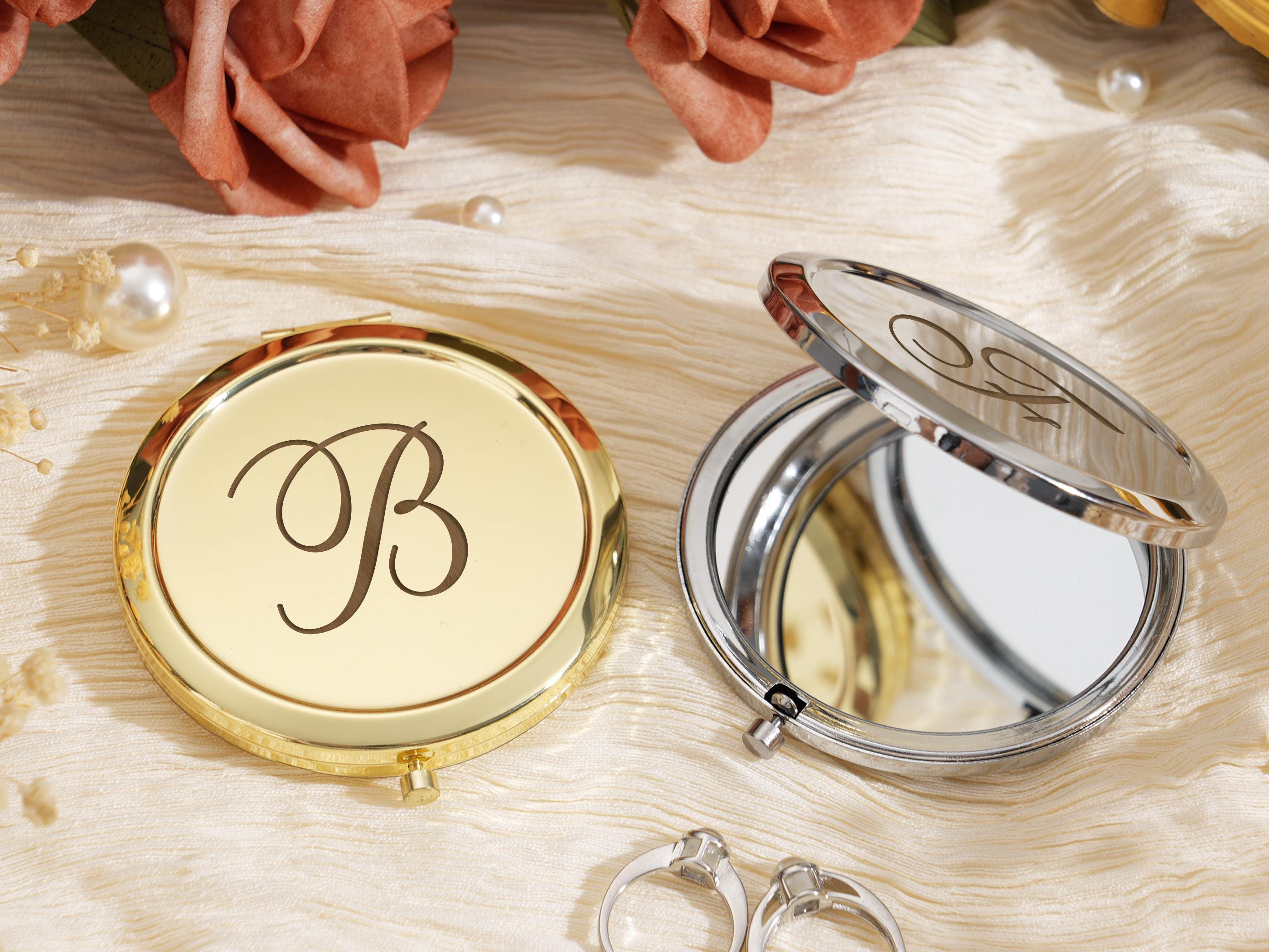 Engraved Compacts Custom Initial Engraved Compact Mirror, Bridesmaid Wedding Favor, Gold ...