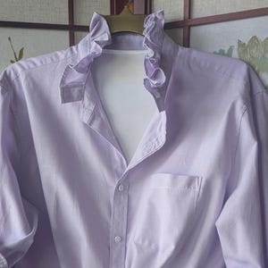 Lavender Oxford Shirt | Reimagined Ruffle Collar | Feminine Button-Down Blouse