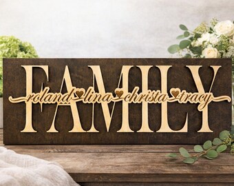 Personalized FAMILY Wooden Wall Decor - Custom Name Sign with Hearts