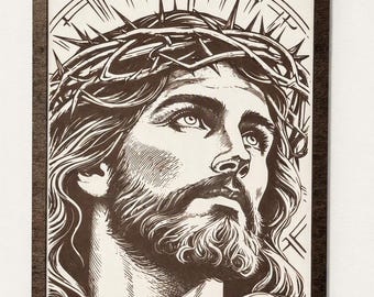 Religious Wall Decor - Engraved Jesus Christ Art in Solid Wood Frame
