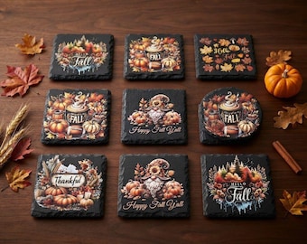Fall Slate Coasters - UV Printed Fall Designs - Round or Square Natural Stone