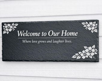 Custom Engraved Slate Sign - Personalized Hanging Plaque for Home, Garden, or Entryway