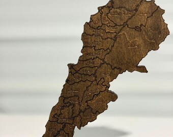 Lebanon Wooden Map - Engraved Lebanese Cities & Regions