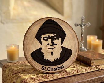 Engraved Wood Plaques | Jesus “King of Kings” & St. Charbel | Christian Decor | Religious Gifts