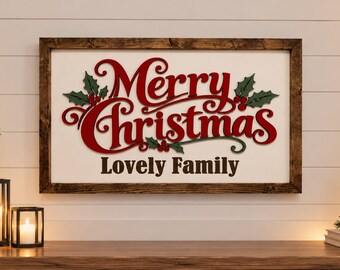 Personalized Merry Christmas Family Sign, Rustic Christmas Wall Decor