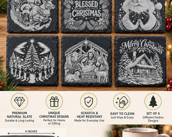 Christmas Slate Coaster - Holiday Home Decor Gift