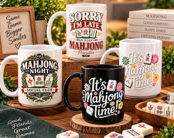 15 oz Mahjong Mug, Funny Game Night Gift, Mahjong Player, Ceramic Coffee Cup